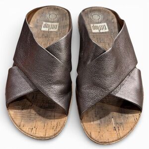 FitFlop Pewter Metallic Cork Platform Wedge Slide Sandals Women's US 7 EU 38